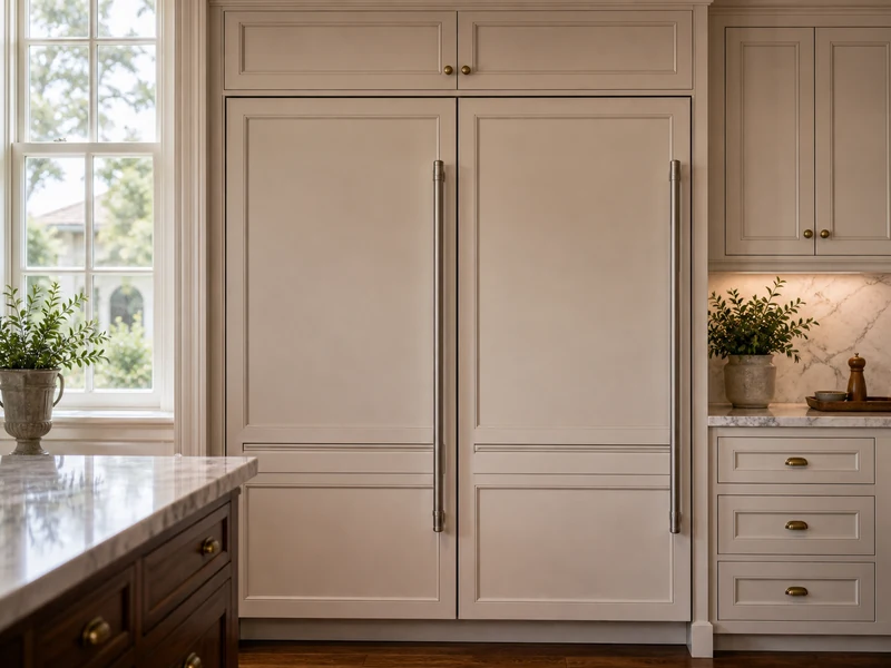 A 48-inch Sub-Zero PRO dual-refrigeration built-in standing in a River Road kitchen with original cabinetry